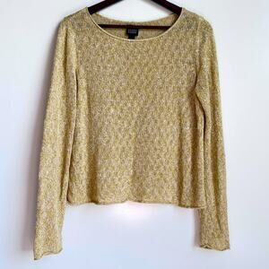 EILEEN FISHER Ballet Neck Linen Sweater Pale Crochet Yellow Green Women’s Medium
